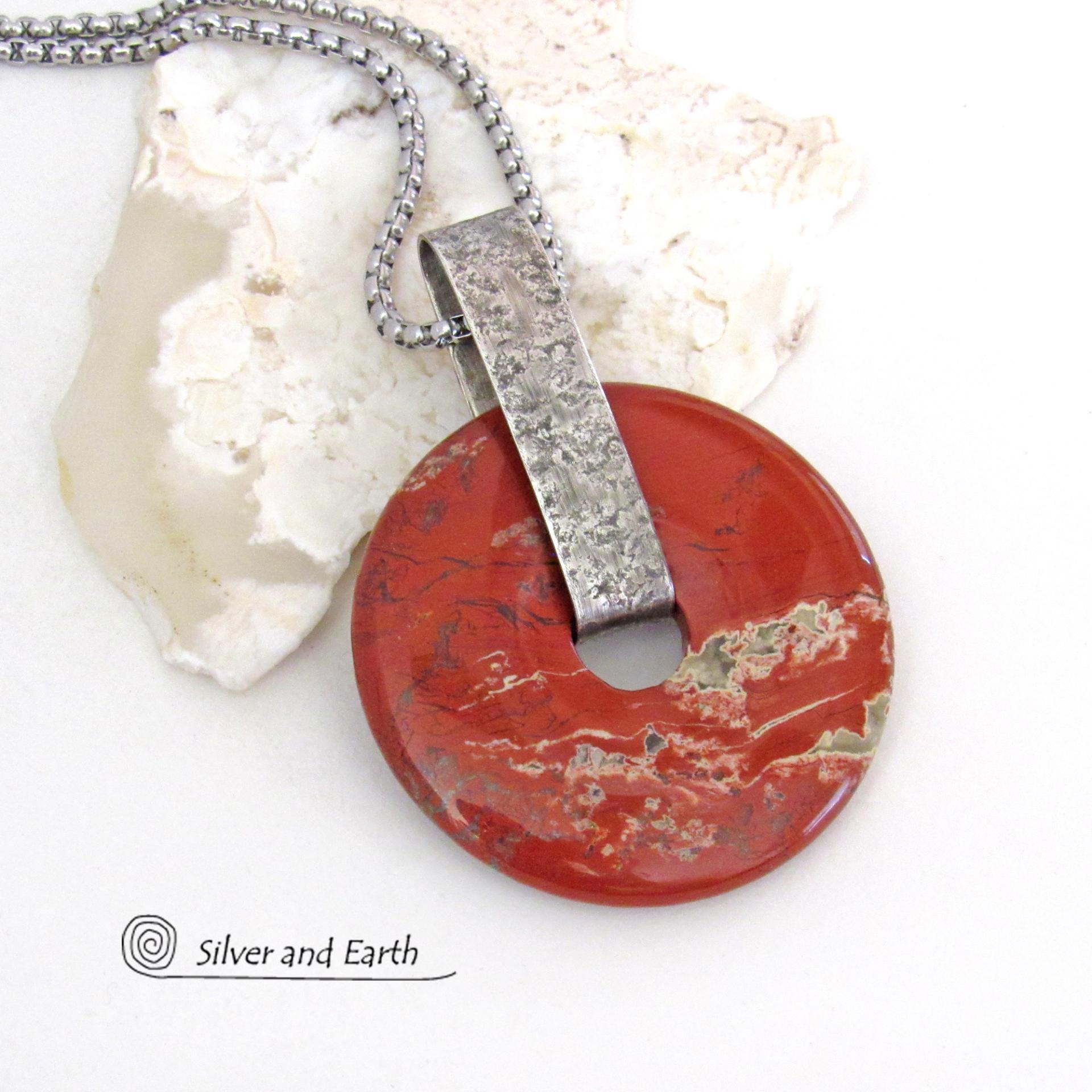 Red Jasper Sterling Silver Pendant Necklace - Natural Stone
